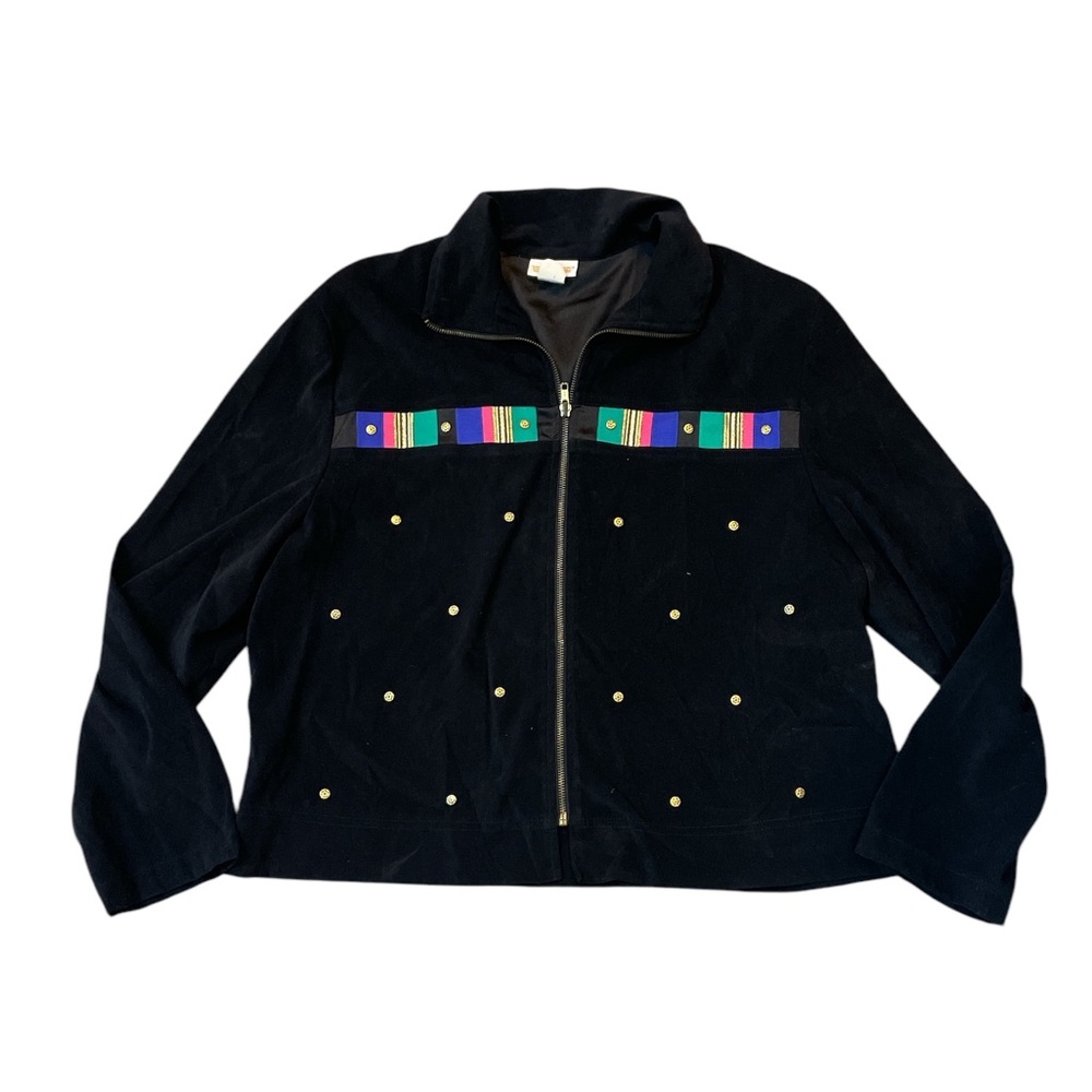 Vintage Rio Women's Jacket Lightweight Colorful Ribbon Studded Full Zip Size XL